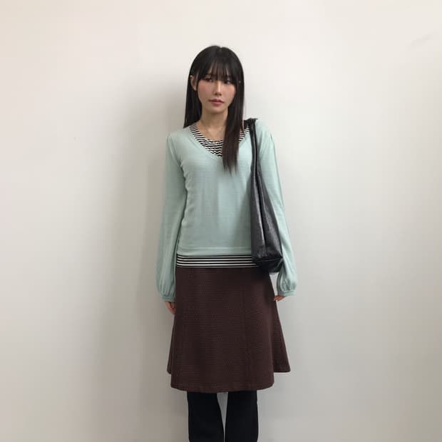 Jpn Mint Green VNeck Balloon Sleeve Knit