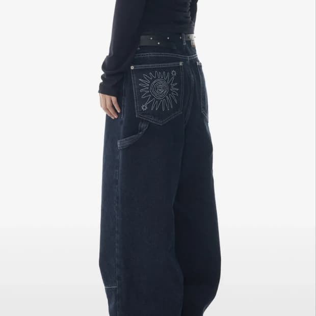 아캄 Needlework Carpenter Denim Pants (Blu