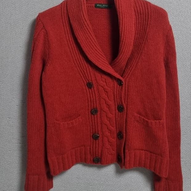실측 S (55) 빈폴 빈티지 다크오렌지 숄카라 니트 가디건