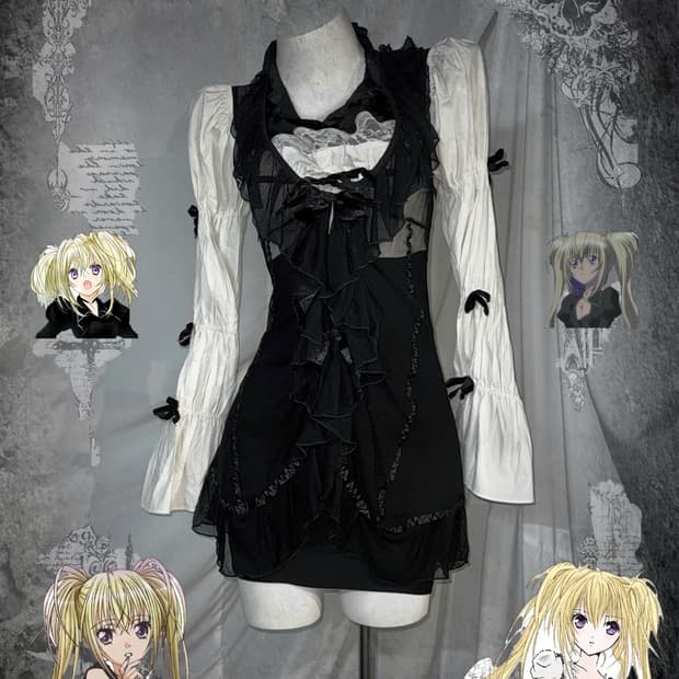 무채색 캐캐체 세라깔 고스고딕 데일리 로리 레이스 프릴 코디세트 