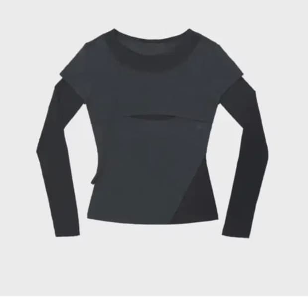 오호스 ojos 레이어드 숄더 스트랩 롱슬리브 차콜