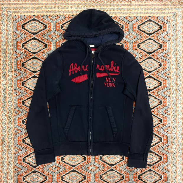 아베크롬비 스펠로고 네이비 기모 후드집업 여성L