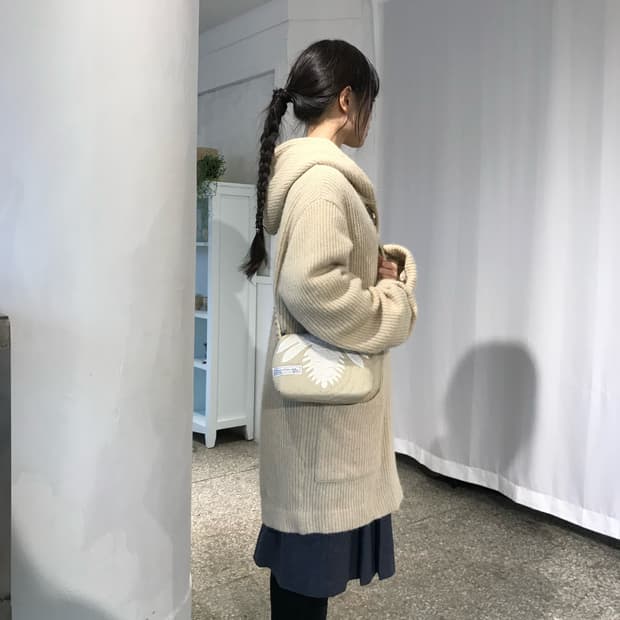 오트밀 니트 후드 코트