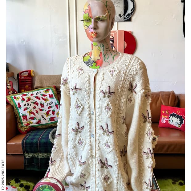 Japanese 3D Pom Pom Floral Knit Cardigan