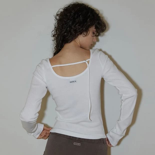 렌세 Back Point Boat Neck Sleeve White