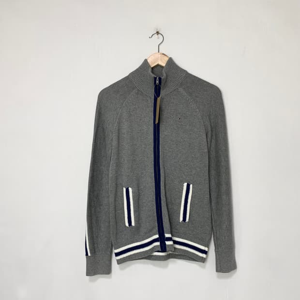 타미힐피거 하이넥 그레이 니트 집업 가디건 빈티지 남성 S 남녀공용