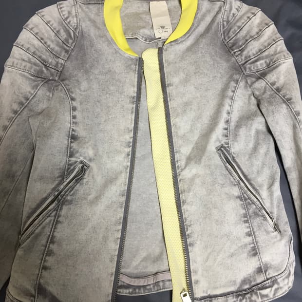 워싱 바이커 슬림 자켓/네온 포인트