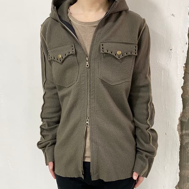 Francist_Mor.K.S 스터드 울 후드 자켓