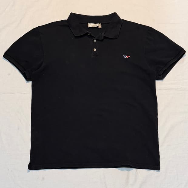 메종키츠네 트리컬러 폭스로고 카라티 블랙