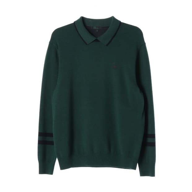 베네통 STILE 남성 배색 카라 니트 그린 XL