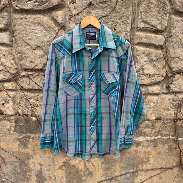 90s 랭글러 빈티지 카우보이컷 체크 웨스턴 셔츠 105