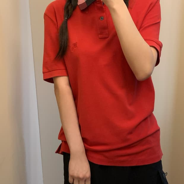 버버리 브릿 체크 칼라 반팔 카라티