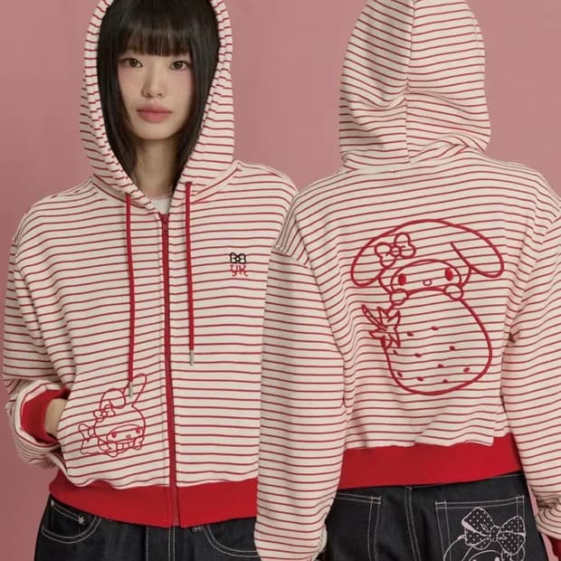 와이케이 스트로베리 마이멜로디 스트라이프 후드 집업 레드