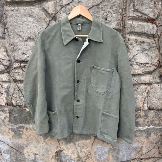 올드 프렌치워크 빈티지 몰스킨 페이딩 데미지 워크 자켓