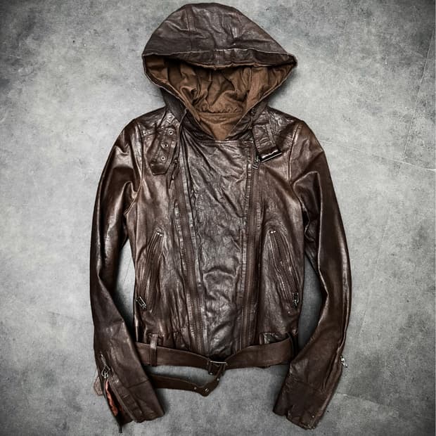 Real leather hoodie jacket