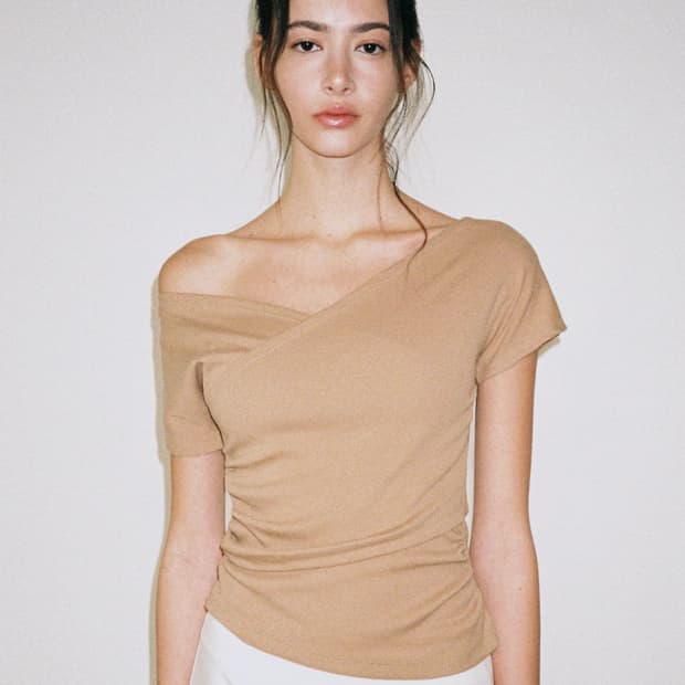 RONA SHIRRING T-SHIRT_BROWN