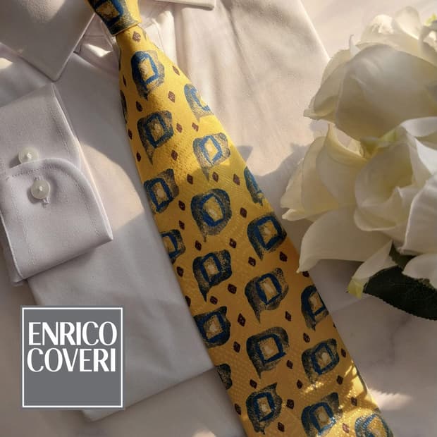 엔리코 코베리 실크 옐로우 패턴 넥타이 10cm A+등급 K1327
