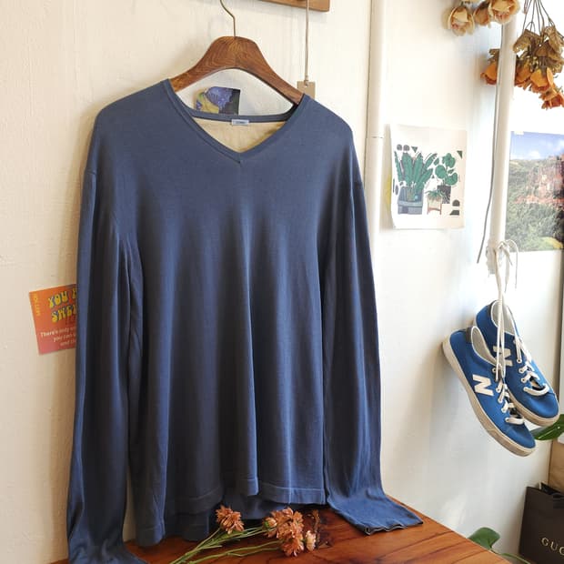 malo 말로 스트레치 코튼 롱 슬리브 브이넥 티셔츠 50