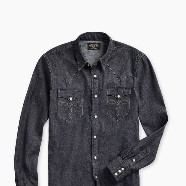 rrl 더블알엘 버팔로 웨스턴 셔츠 데님 인디고 린스 L