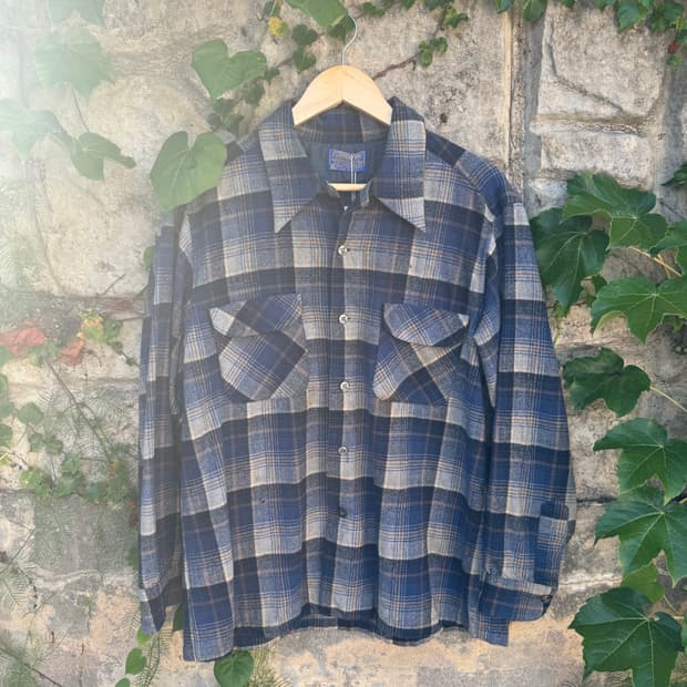 80s pendleton 펜들턴 울 체크 더블 포켓 플란넬 셔츠 XL