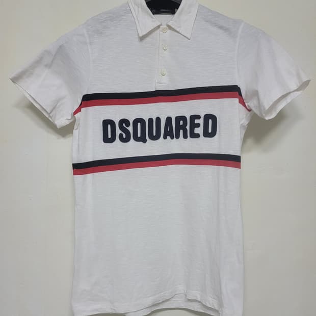 DSQUARED2 화이트 로고 반팔 카라티 M