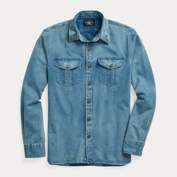 더블알엘(RRL) 인디고 헤링본 트윌 워크 셔츠 L사이즈