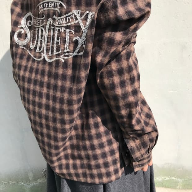 Subciety 브라운 빈티지 체크 셔츠