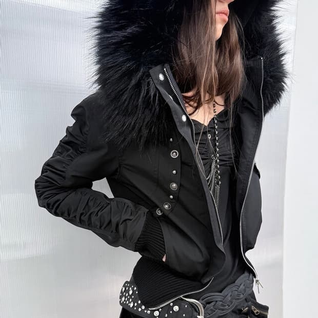 Double Punch Short-waisted fur collar ja