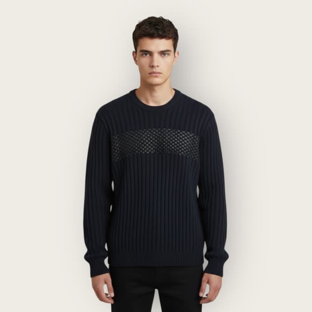 50/ 엠프리오 아르마니 레더 블랜딩 골지패턴 니트