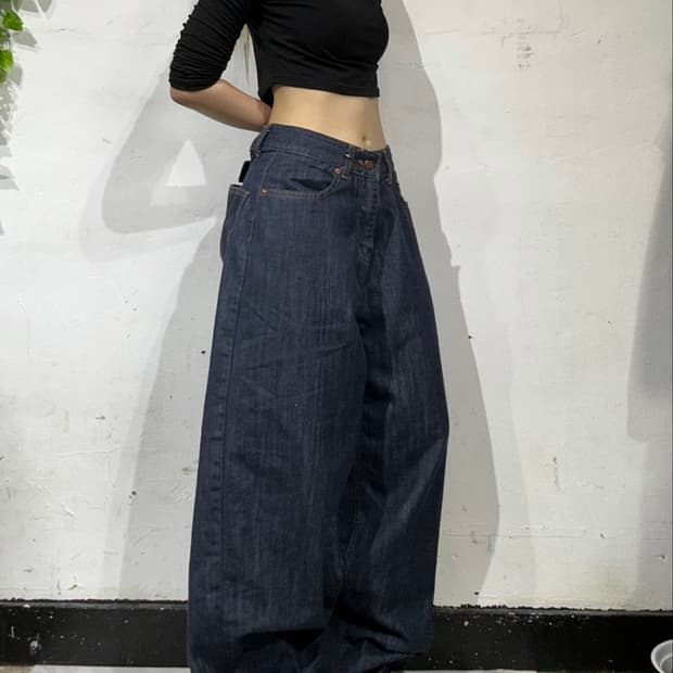 빈티지 진청 와이드 데님 벌룬 팬츠 청바지 S