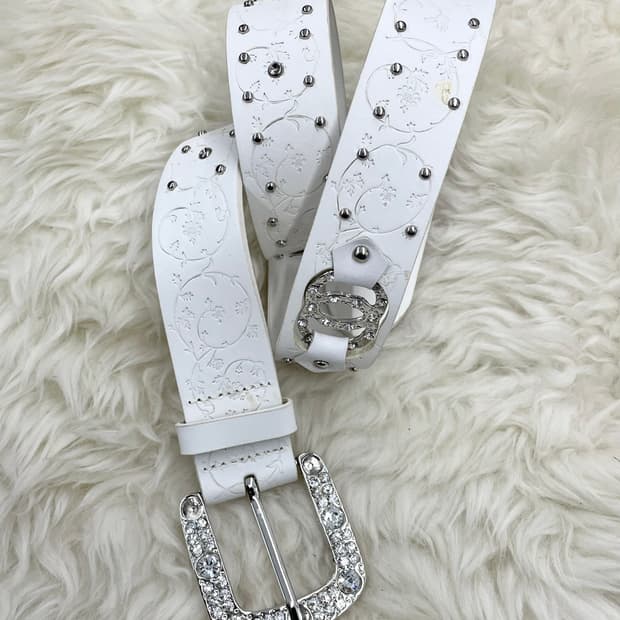 리얼레더 화이트페어리 큐빅 버클 벨트
