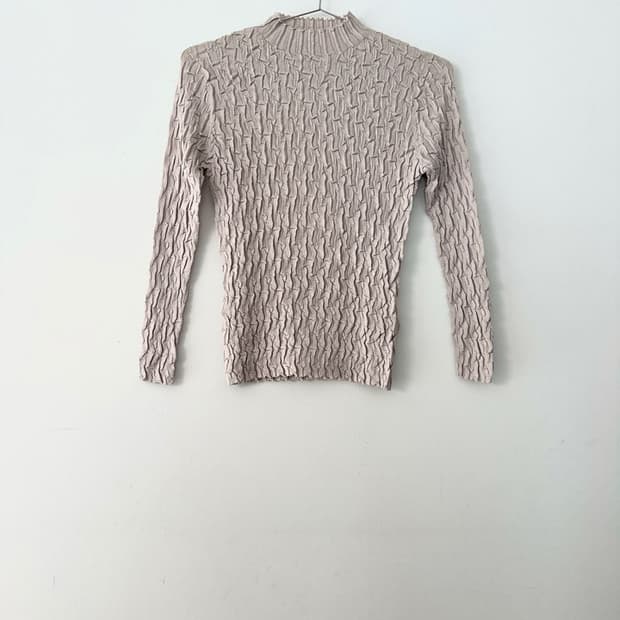 Woven pattern mocneck sleeveless / beige