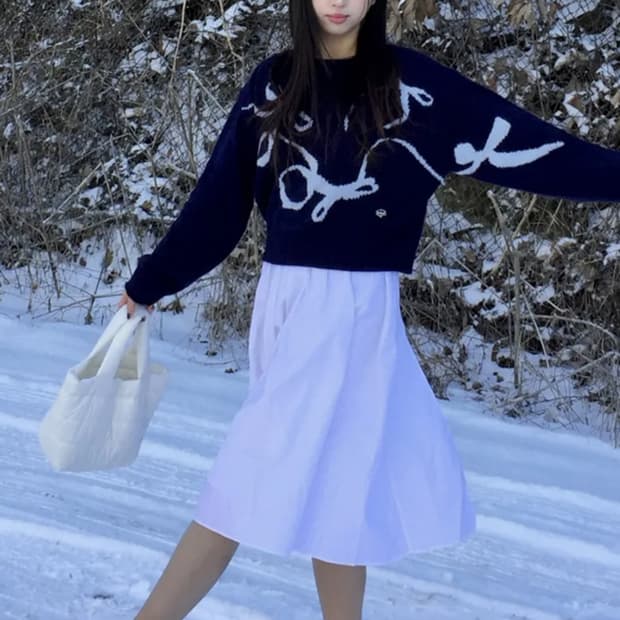 Fallet 팔렛 플로잉 리본 니트 네이비 시엘 시눈 시아쥬