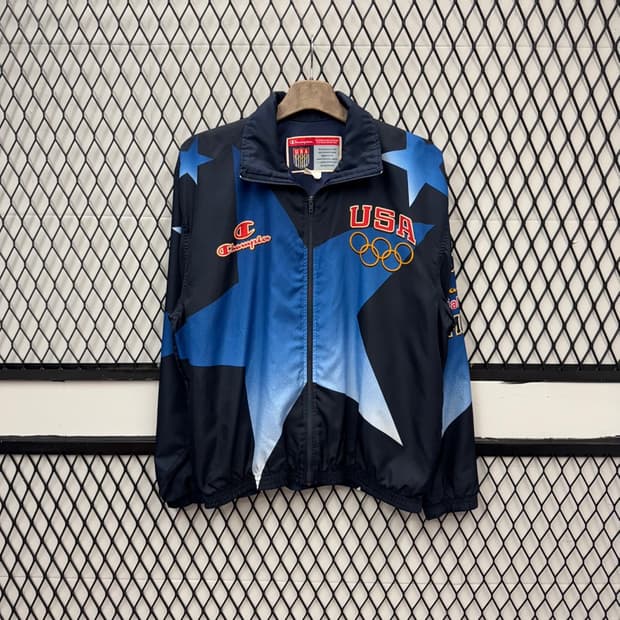 챔피온 USA 팀 자켓 1996 아틀란타 올림픽 빅로고 스타 프린팅 블랙