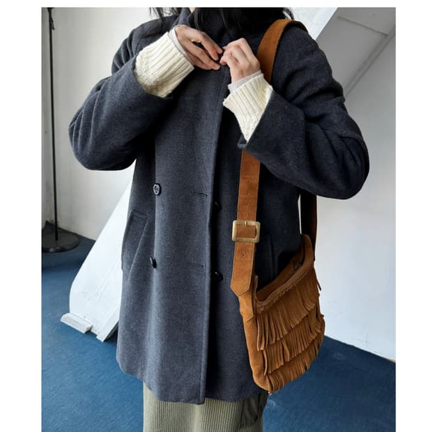 Angora blend brushed fabric mid coat