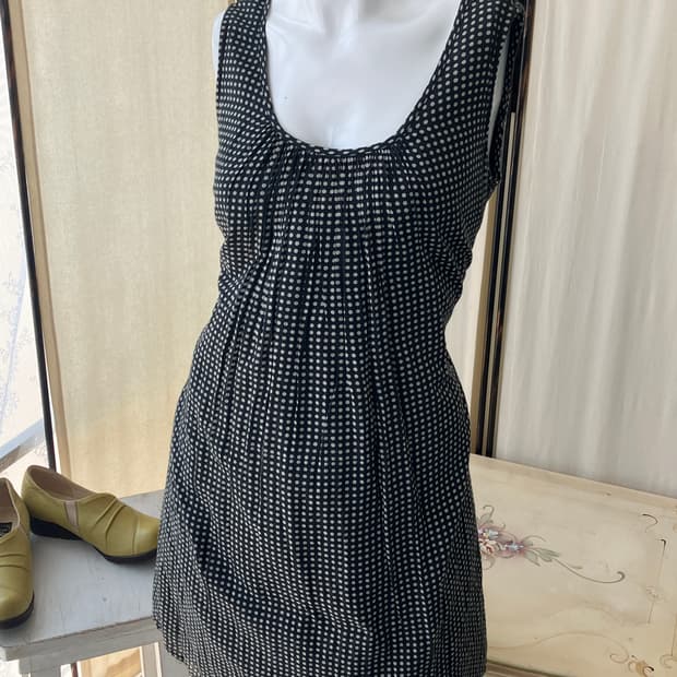 black dot shirring ribbon dress