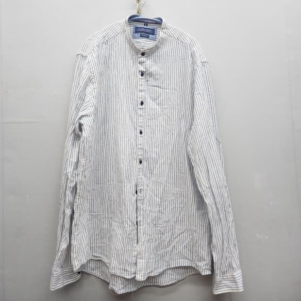 자라 스트라이프 헨리넥 얼보패치 린넨 혼방 셔츠 XL(XL)