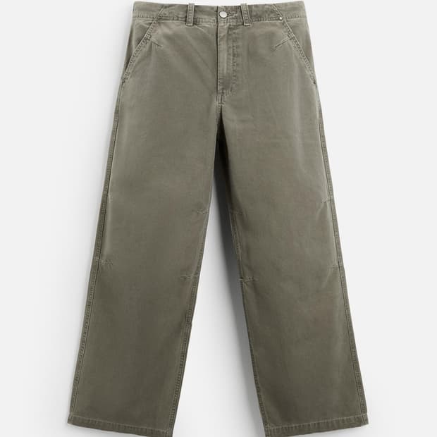 자라 워시드 이팩트 릴렉스드핏 카키 팬츠 