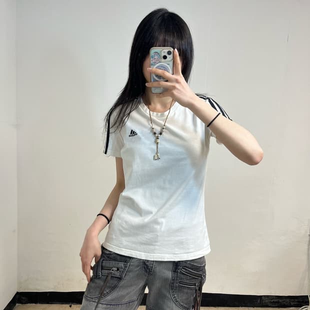 Adidas white 3-stripes t-shirt