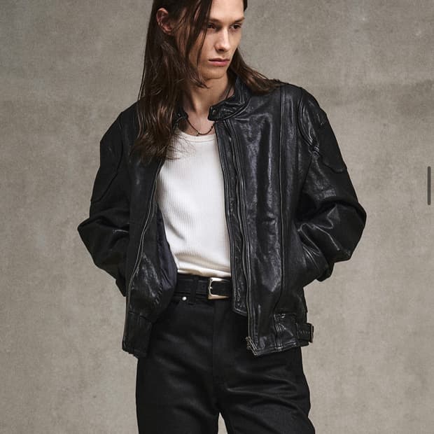 [48구매]엘무드 나이프 램스킨 레더자켓 블랙