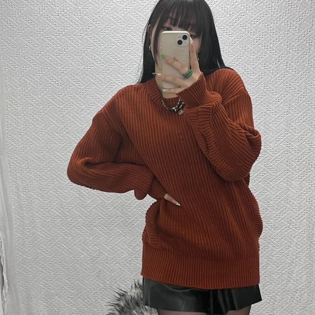 니티드 캐주얼 빈티지 오렌지브라운 뜨개 니트 L C09004