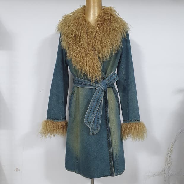 세실맥비 빈티지 리얼 티벳 램퍼 스터드데님 코트 오네갸루 라떼갸루 y2k