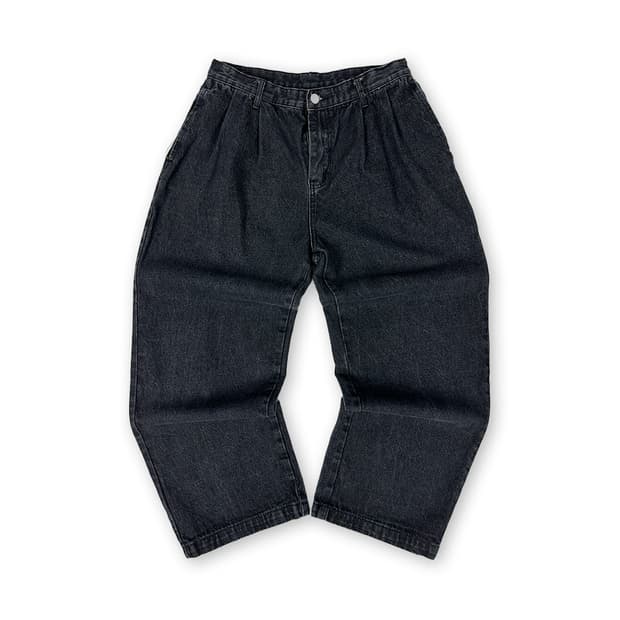 투턱 흑청 와이드 데님 팬츠