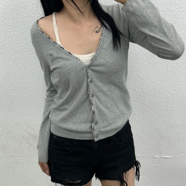 버버리 그레이 로고 그레이 가디건 38