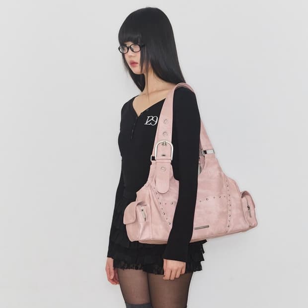 일리고 루프 더블 포켓 숄더 백 핑크