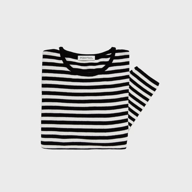 포니테일 Combi Striped Knit T-Shirts