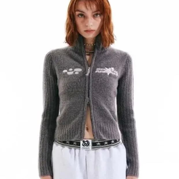 스컬프터 니트 집업 그레이