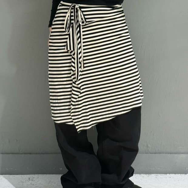 stripe pattern frill point midi skirt