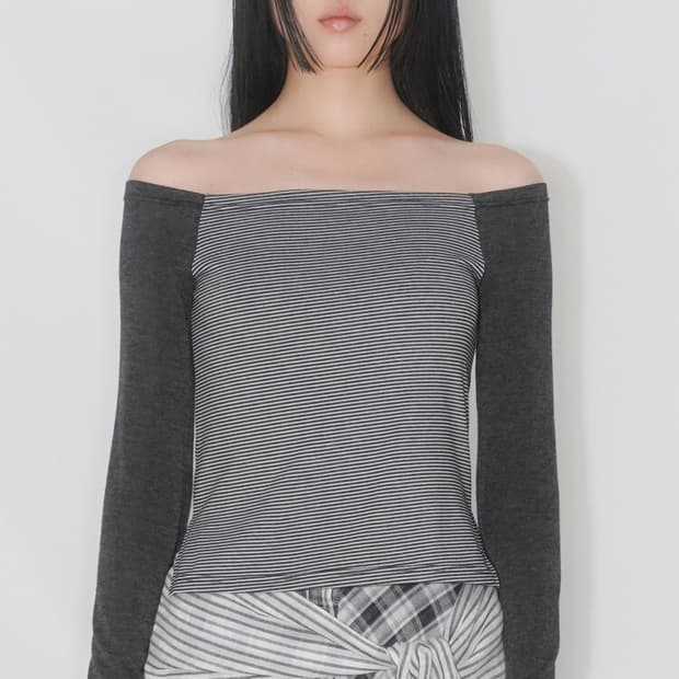 텐스댄스 파히섬 스트라이프 오프숄더 블랙