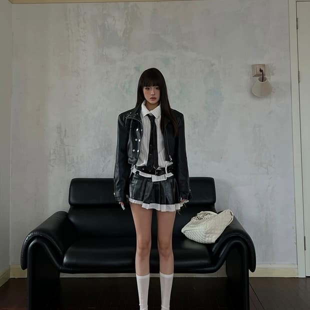 HYTEMOLY 히테몰리 가죽 라이더 레더 스커트 치마 오네갸루